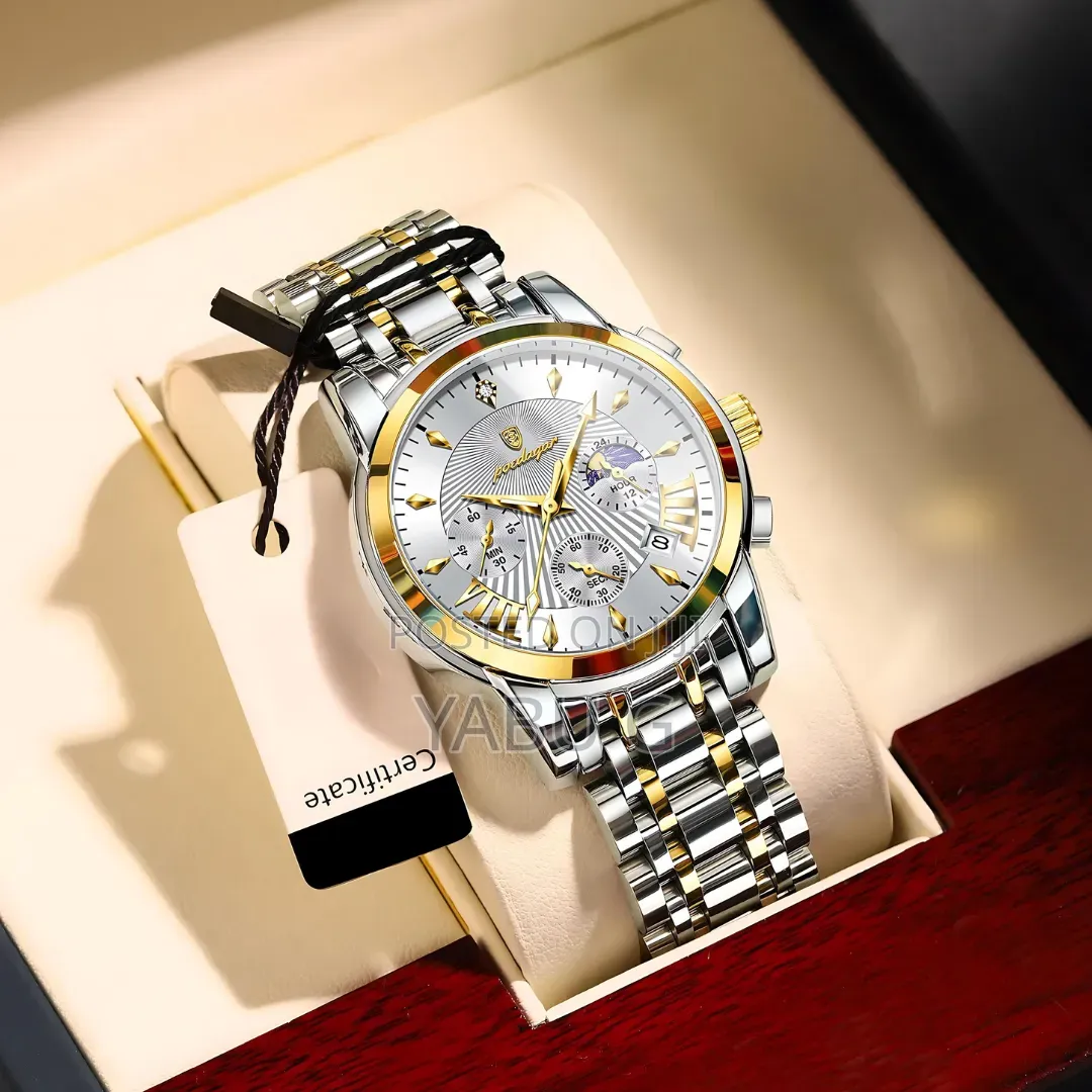Poedagar Men's Quartz Wristwatch Featuring a Two-Tone Silver and Gold