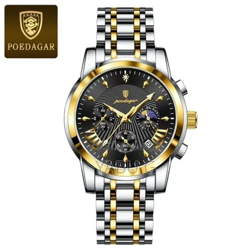 Poedagar Quartz Wristwatch, Featuring a Striking Gold-Accented Black