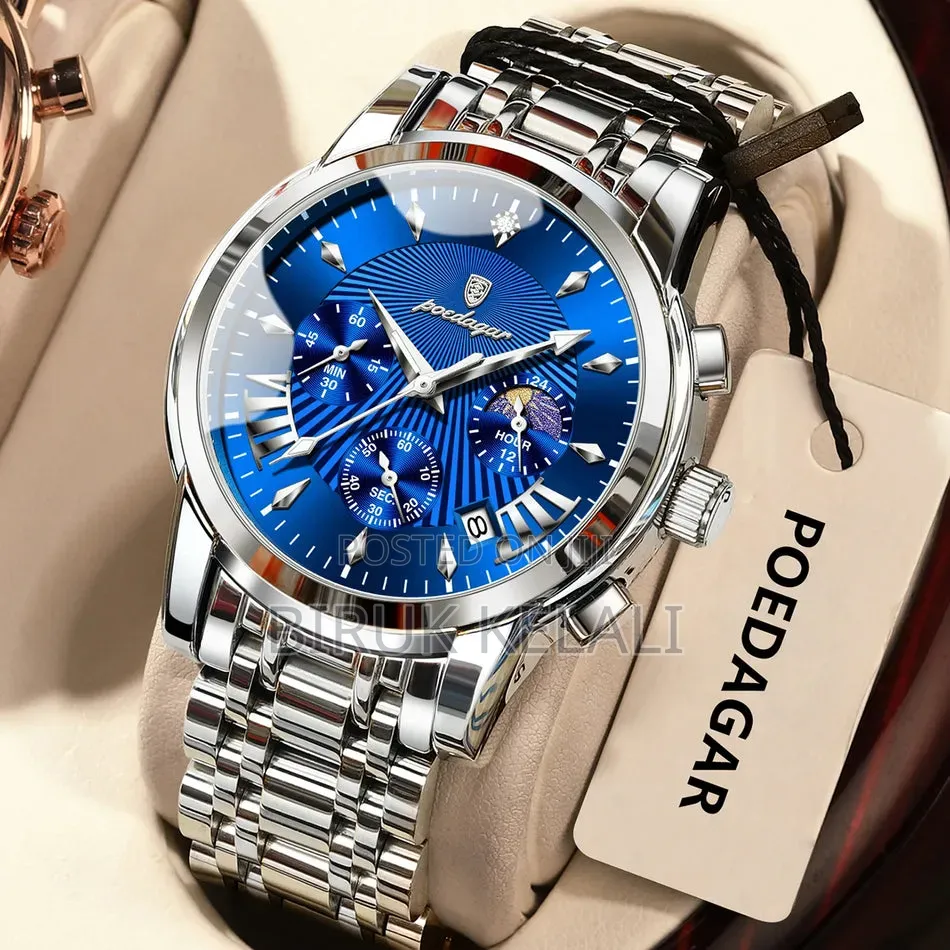 POEDAGAR Model 813 Men's Luxury Quartz Chronograph Watch in a Blue