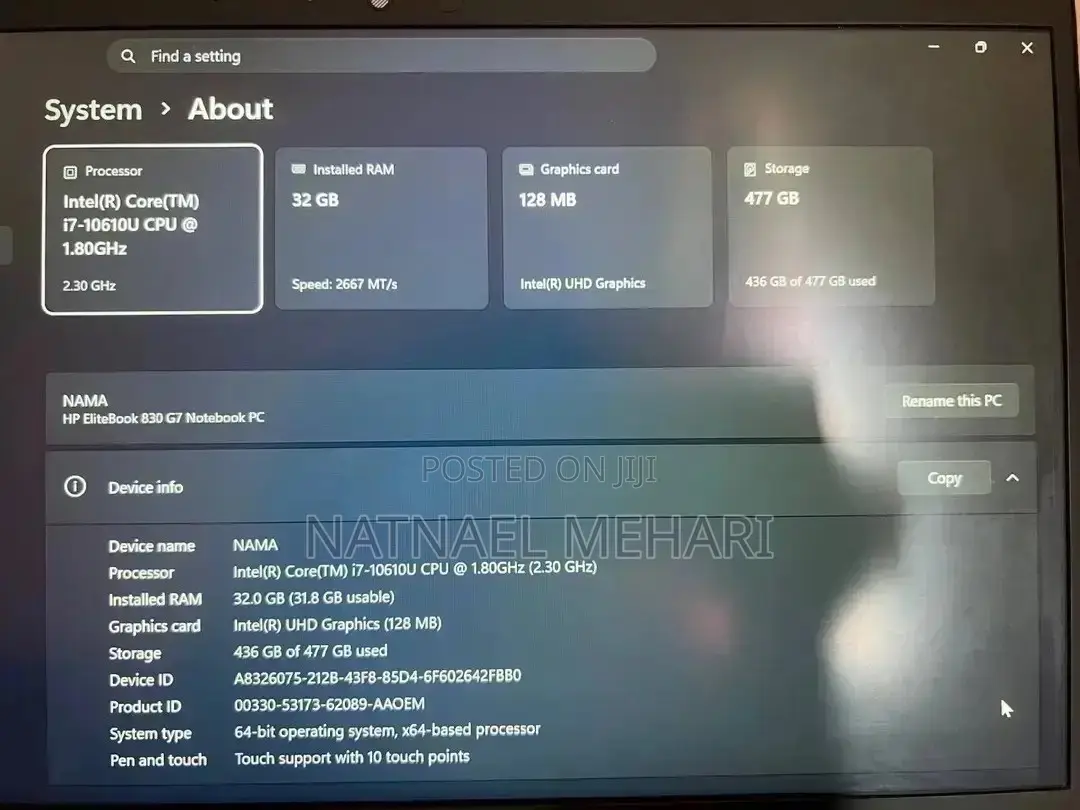 Laptop HP EliteBook 830 G7 32GB Intel Core i7 SSD 512GB