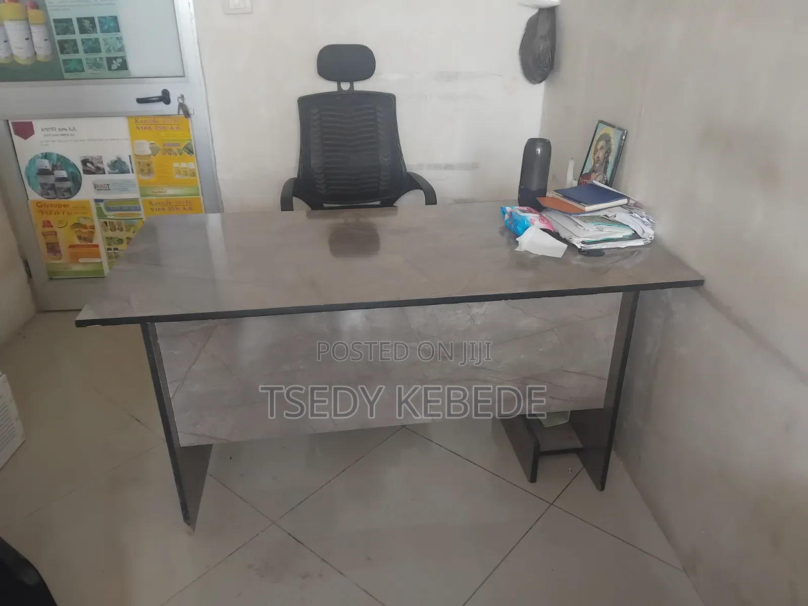 Used Office Chair and Mesh Table
