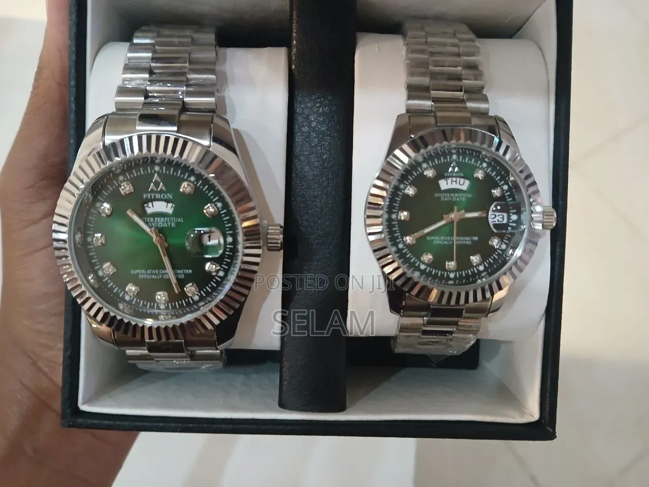 Brand New Fitron Couples Watch Set – Green Dial, Silver (His & Hers)