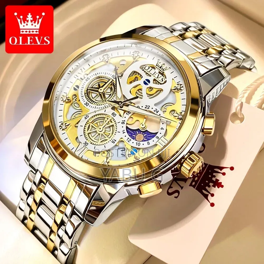 Olevs Men's Skeleton Quartz Watch With a Two-Tone Silver and Gold