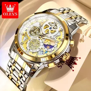Olevs Men's Skeleton Quartz Watch With a Two-Tone Silver and Gold
