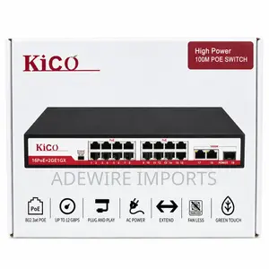 KICO Kico1916K-16p 16-Port PoE Switch, 300W, Gigabit Uplink