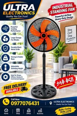 18-Inch Standing Floor Fan With a Black Metal/Plastic Frame,