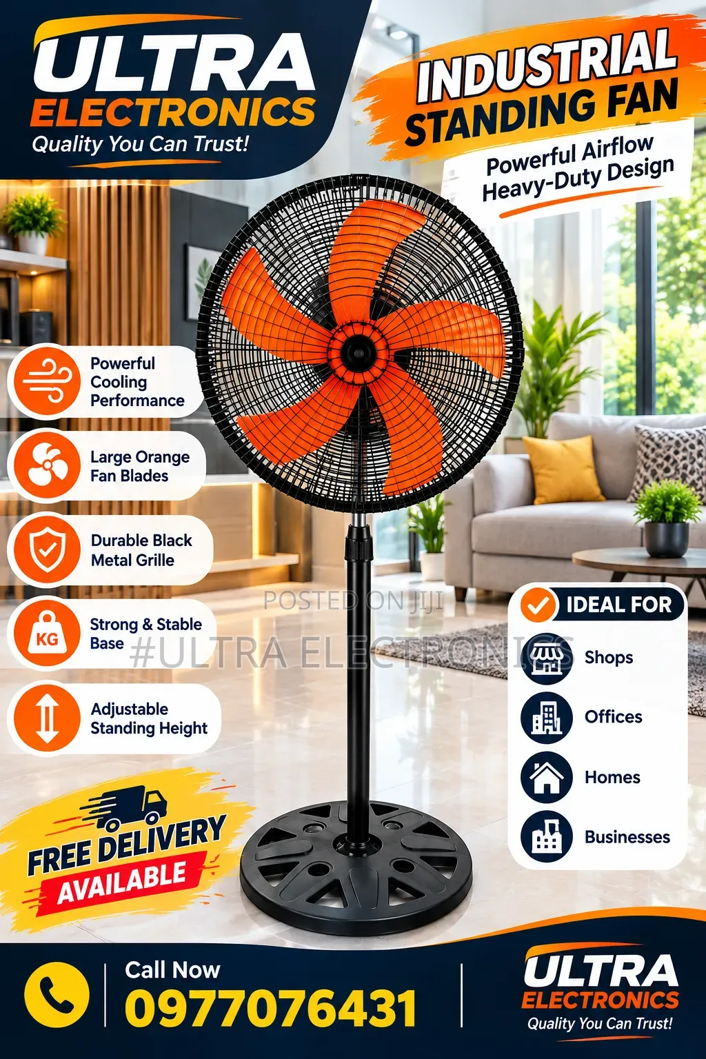 18-Inch Standing Floor Fan Powerful Airflow • Modern Design