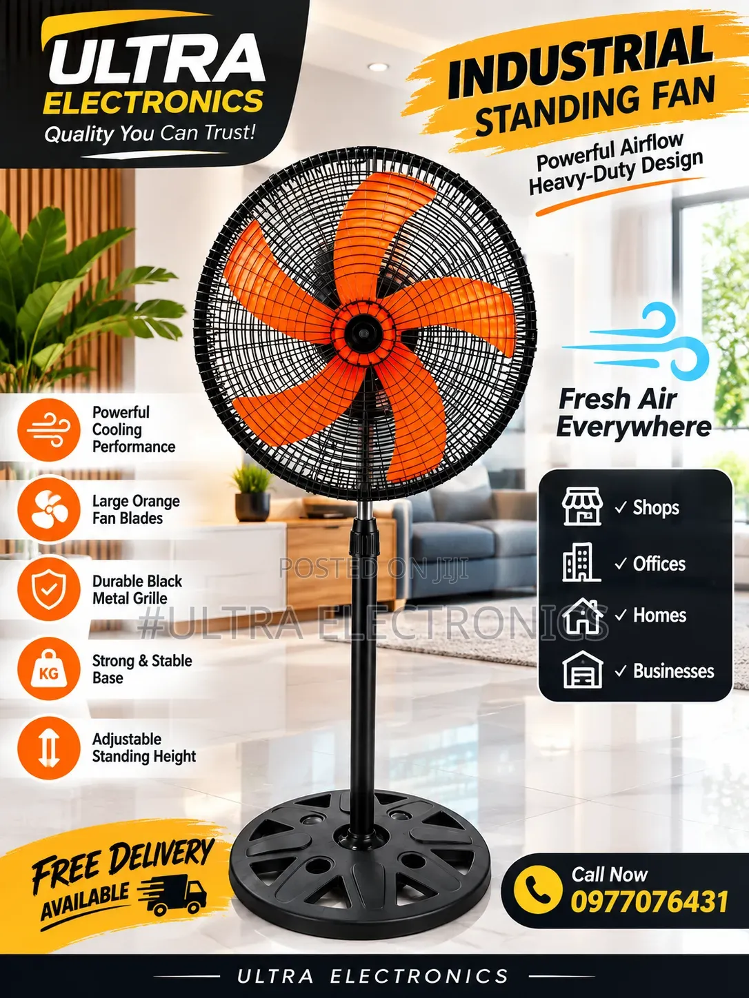 18-Inch Standing Floor Fan Powerful Airflow • Modern Design