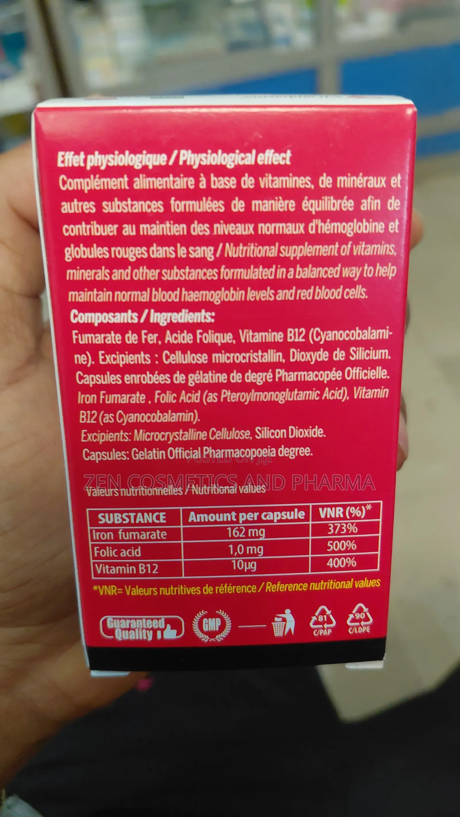 Intraglobin Folic Acid Vitamin B12 and Iron - 60 Capsules From Italy