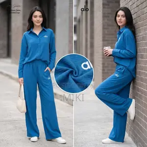 Long Sleeve Button Shirt  and Wide Leg Plazzo