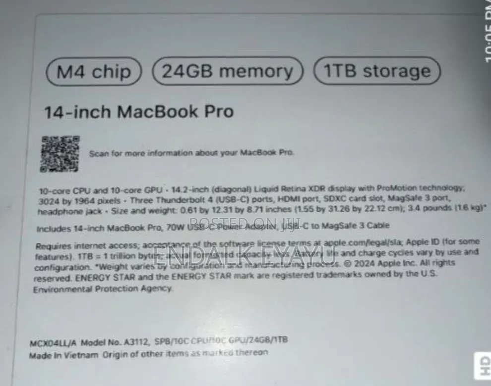 New Laptop Apple MacBook Pro 2024 M4 24GB Apple M4 Pro SSD 1T