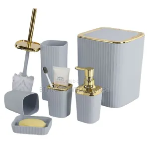 6 Piece Bathroom Set With Golden Lids
