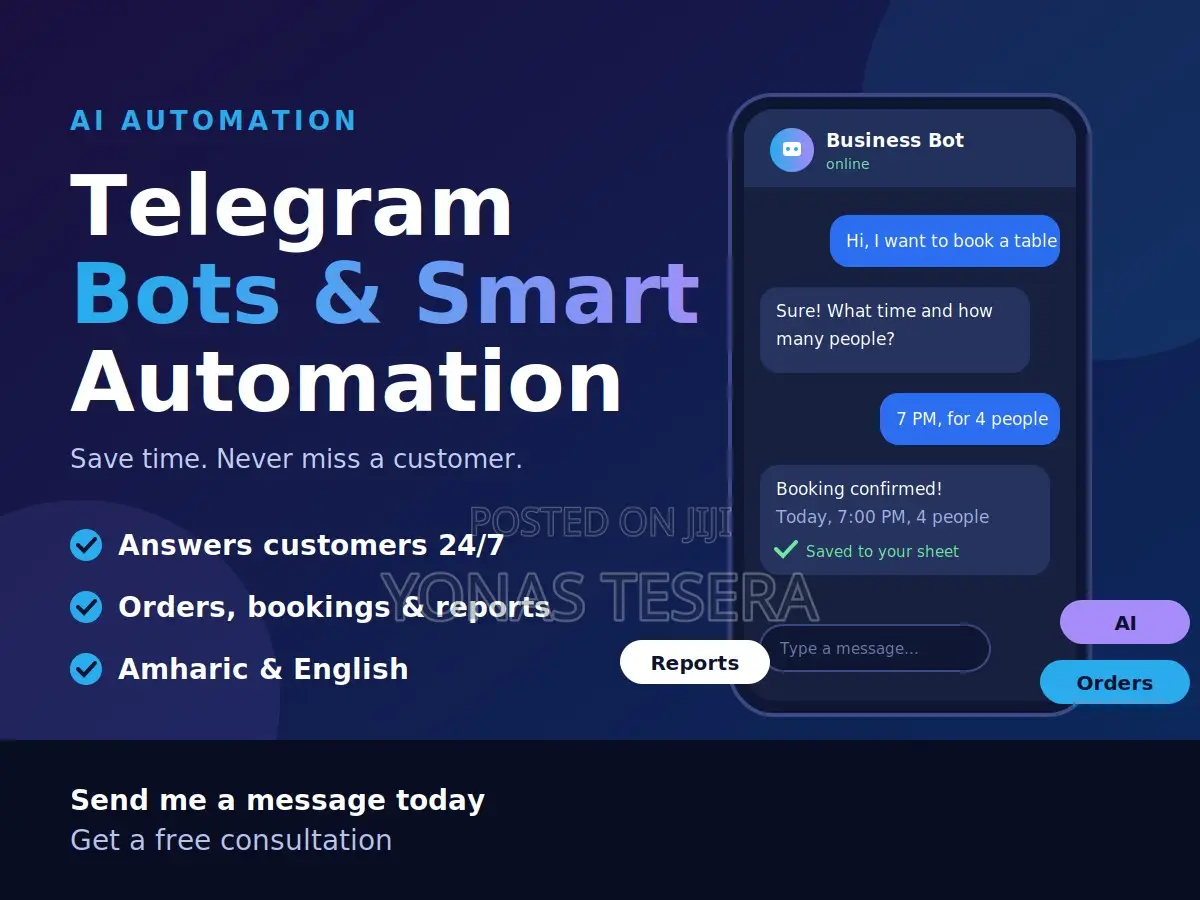 Telegram Bot & Business Automation – Orders, Bookings, Reports
