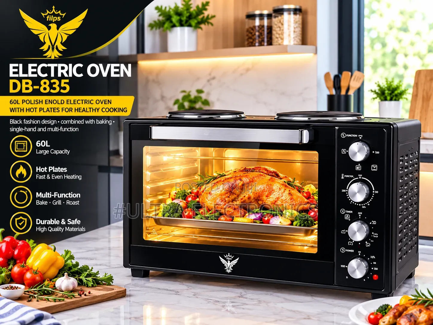 Flips Db-835 Electric Oven – 60l Cook Smarter, Eat Better!