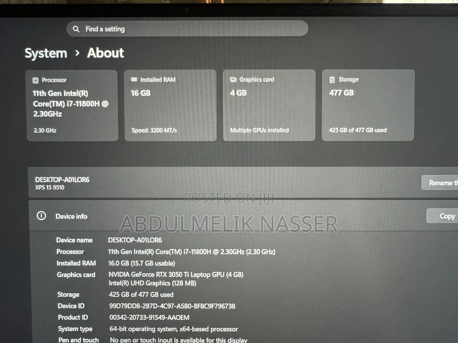 Laptop Dell XPS 15 16GB Intel Core i7 SSD 512GB