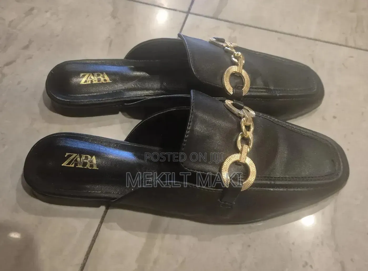 Women's Black Chain Loafer Mules
