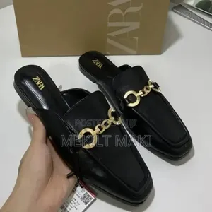 Women's Black Chain Loafer Mules
