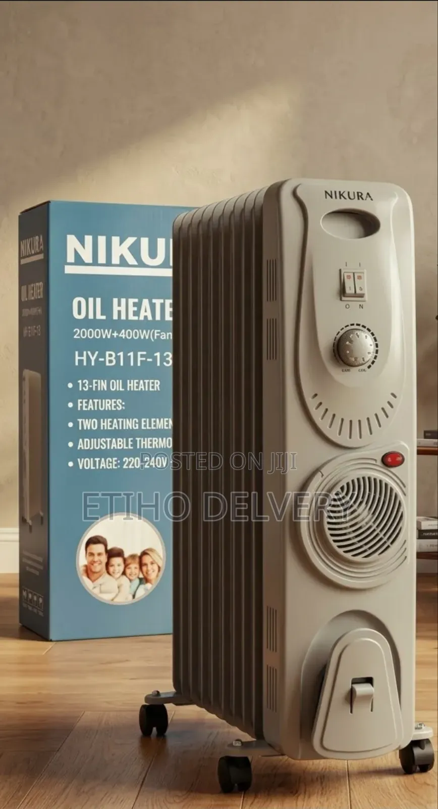 Erview The Image Shows a Nikura HY-B11F-13 13-Fin Oil Heater With Fan