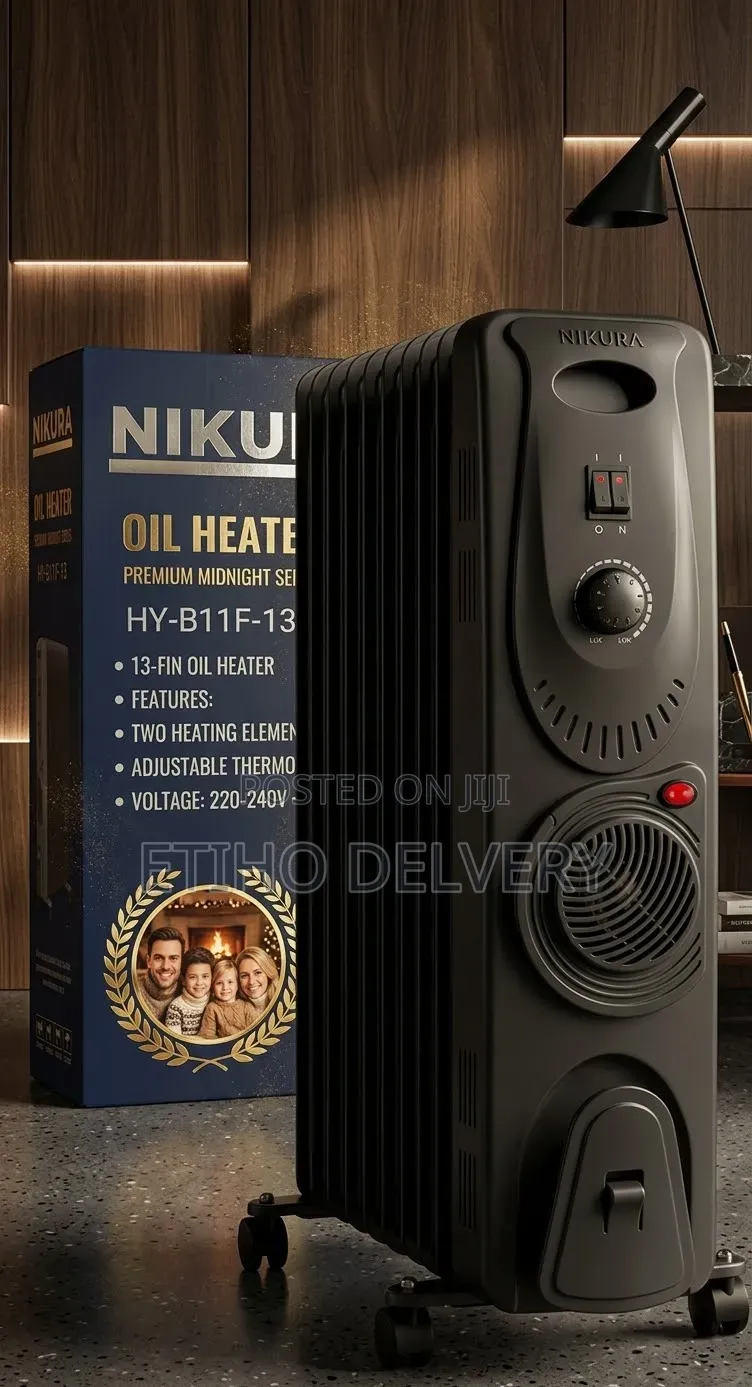 Erview The Image Shows a Nikura HY-B11F-13 13-Fin Oil Heater With Fan