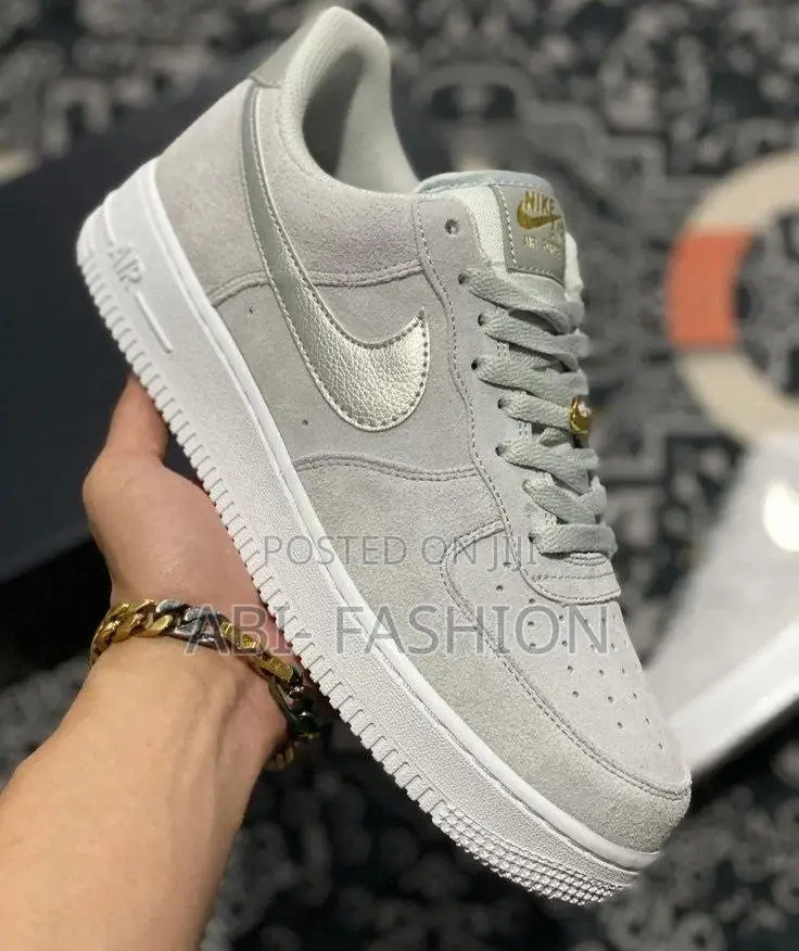 Nike Air Force 1 Low Grey Suede Silver and Gold Sneakers New Arrival