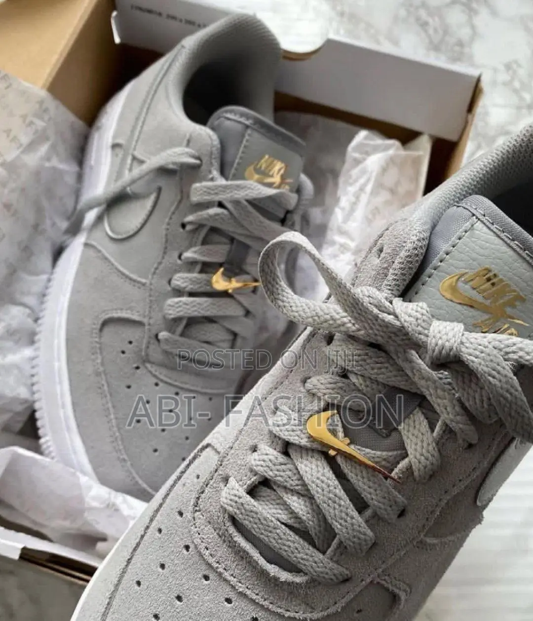 Nike Air Force 1 Low Grey Suede Silver and Gold Sneakers New Arrival