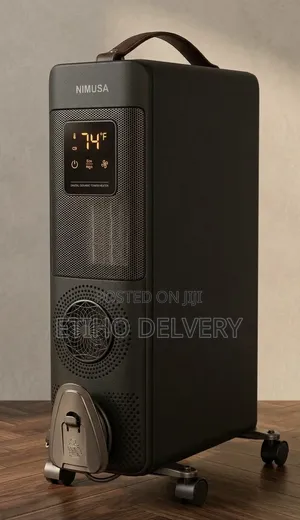 The Image Shows a NIMUSA Digital Ceramic Tower Heater Featuring a Blac