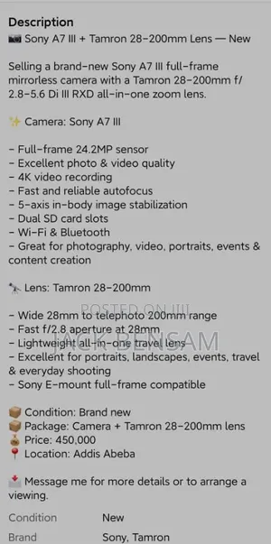 Sony A7 III + Tamron 28-200mm Lens-Brand New