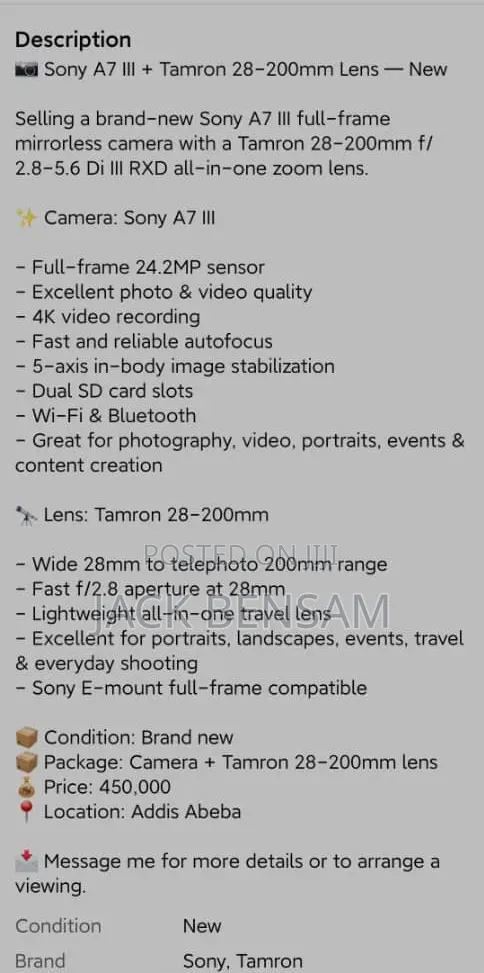 Sony A7 III + Tamron 28-200mm Lens-Brand New