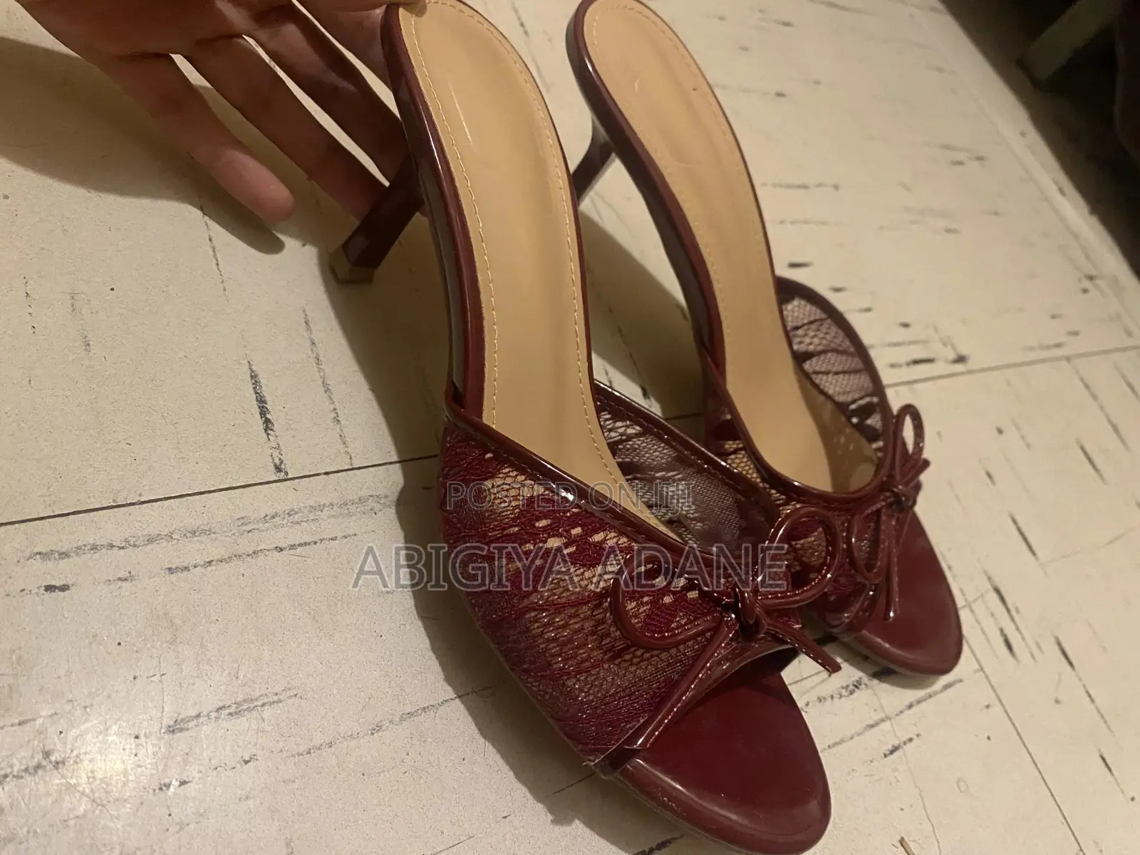 Women's Burgundy Red Bow Heeled Mule Sandal