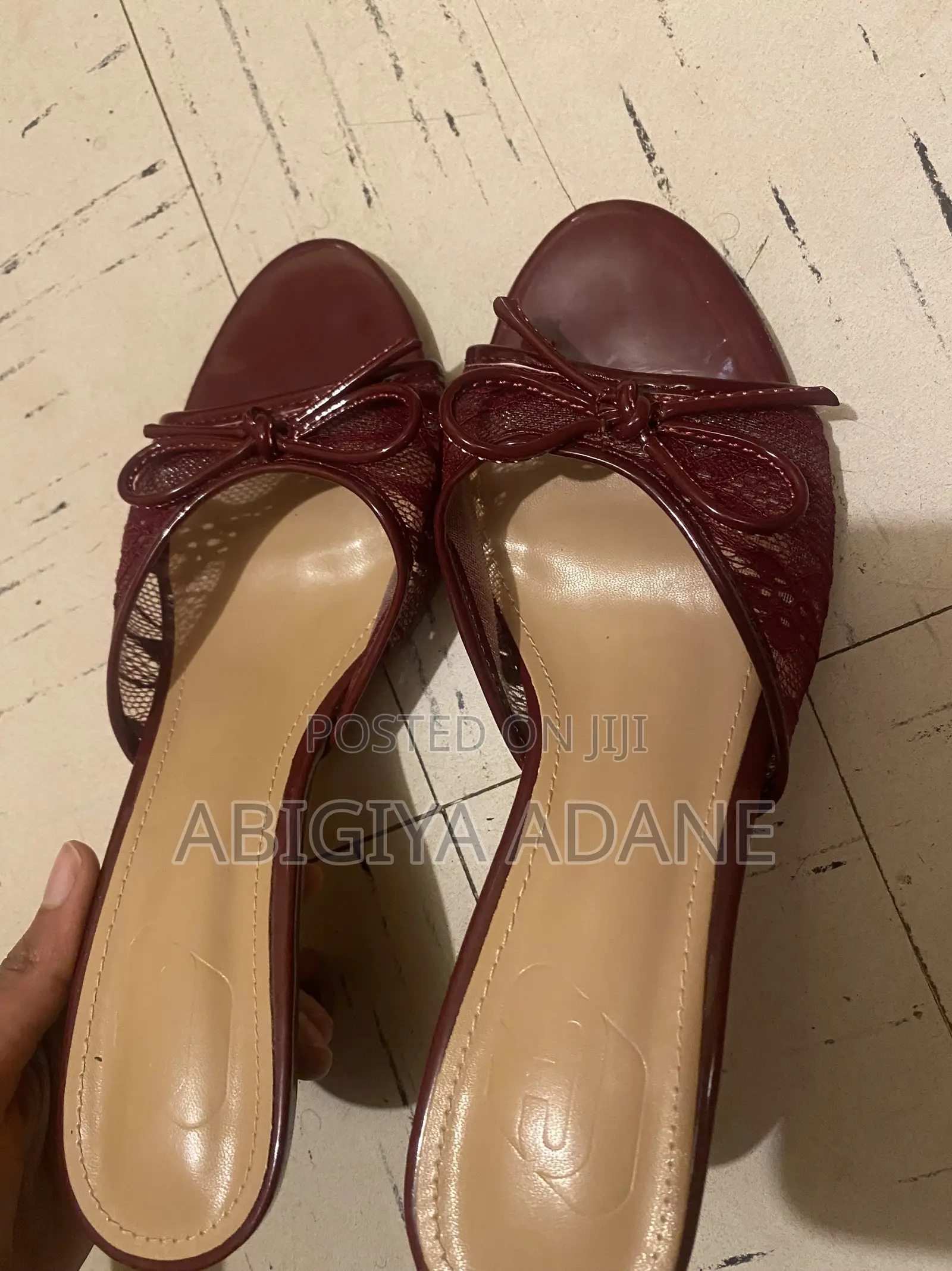 Women's Burgundy Red Bow Heeled Mule Sandal