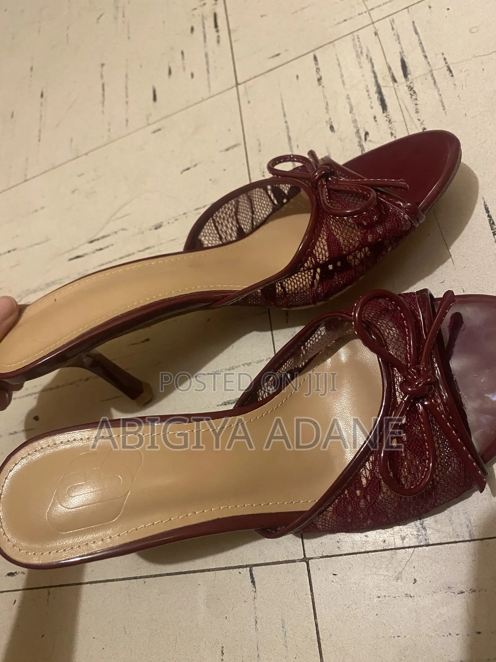 Women's Burgundy Red Bow Heeled Mule Sandal