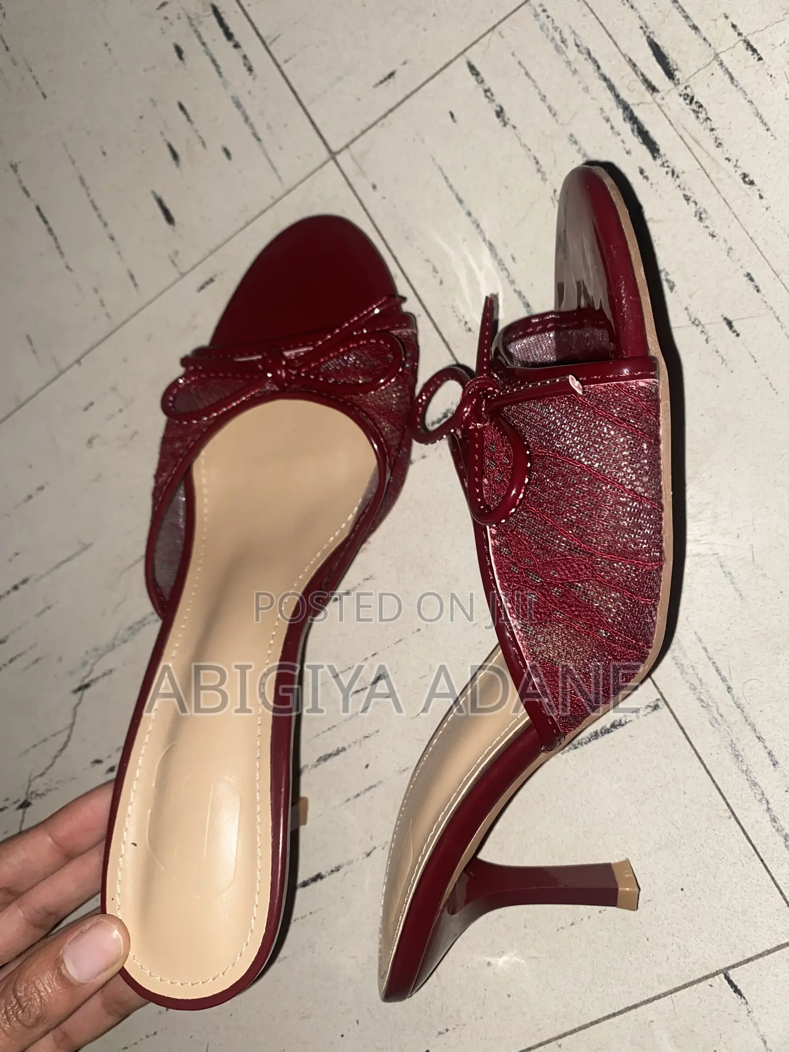Women's Burgundy Red Bow Heeled Mule Sandal