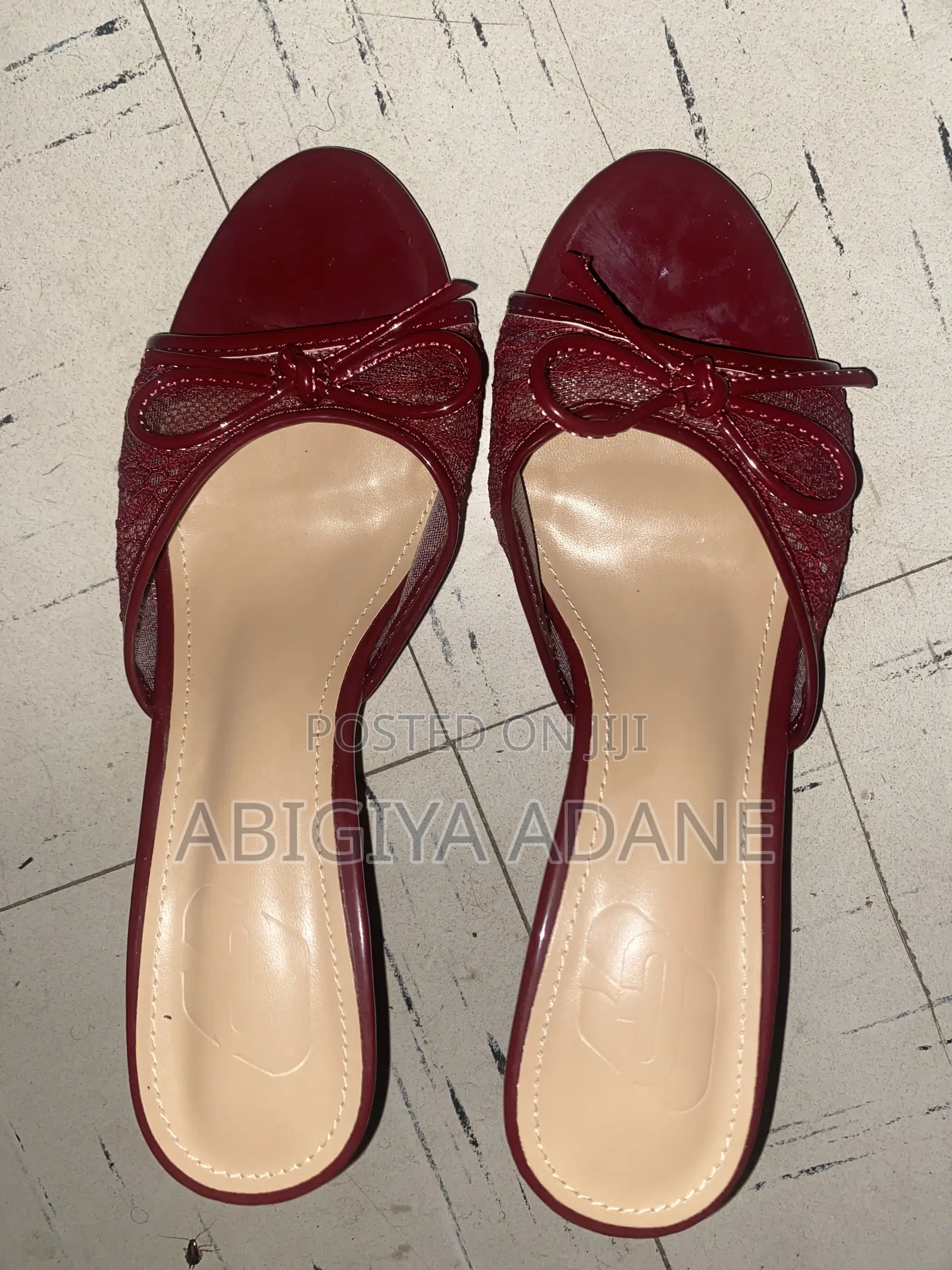 Women's Burgundy Red Bow Heeled Mule Sandal