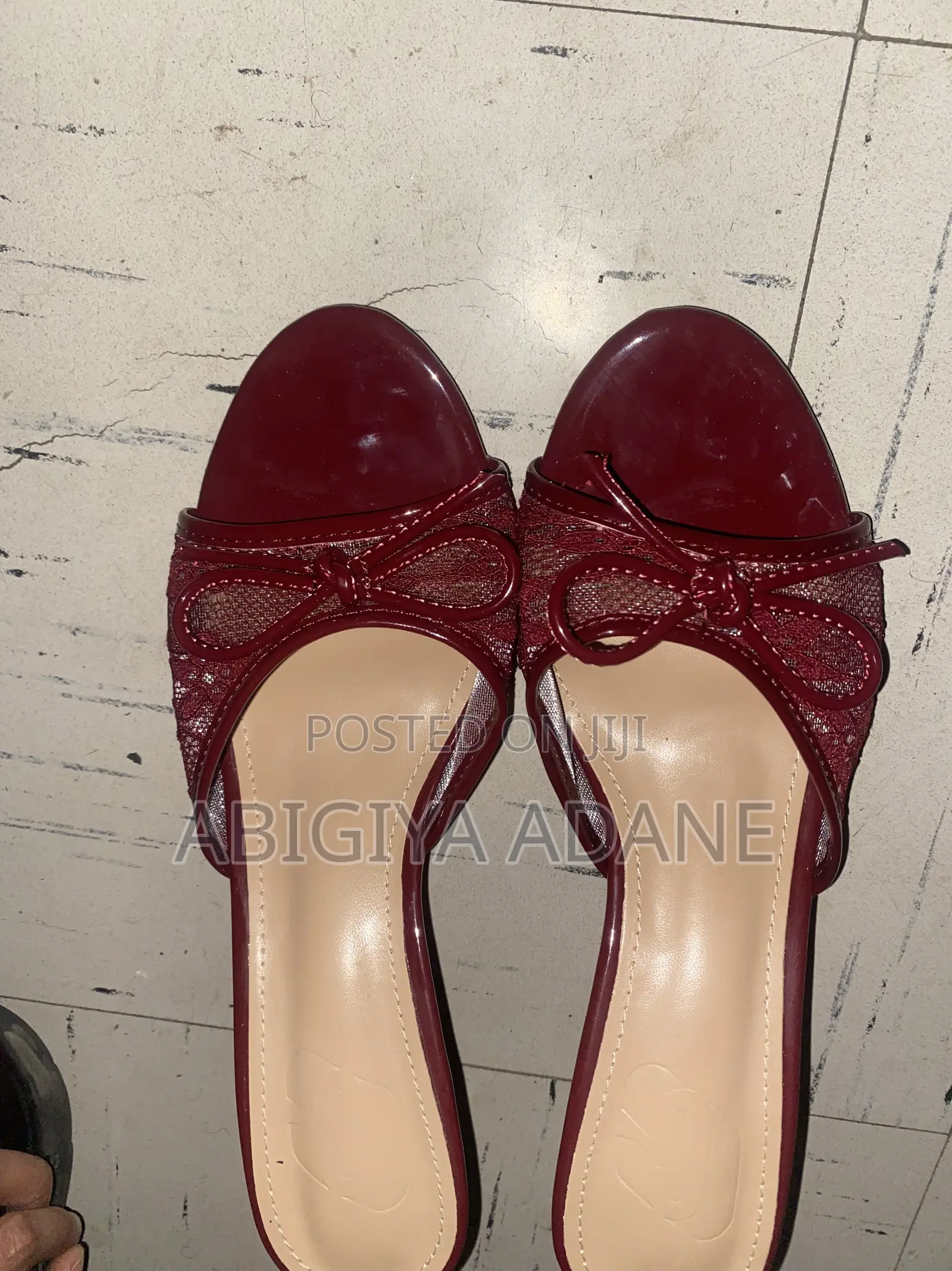 Women's Burgundy Red Bow Heeled Mule Sandal