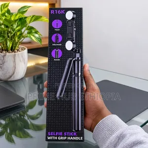 R16K 3-in-1 Selfie Stick With Grip Handle, Tripod, and Fill Light.