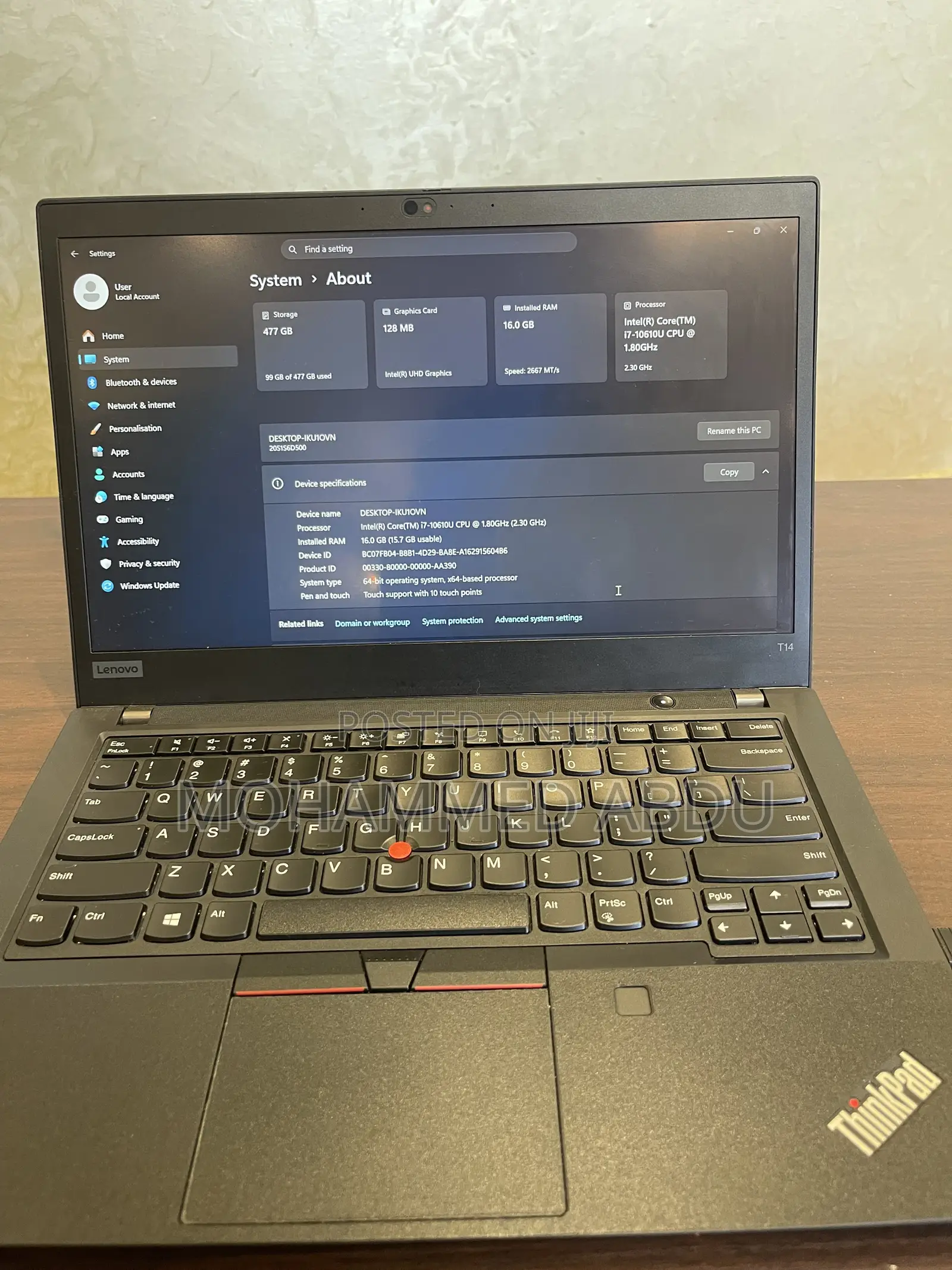 Laptop Lenovo ThinkPad T14 16GB Intel Core i7 SSD 512GB