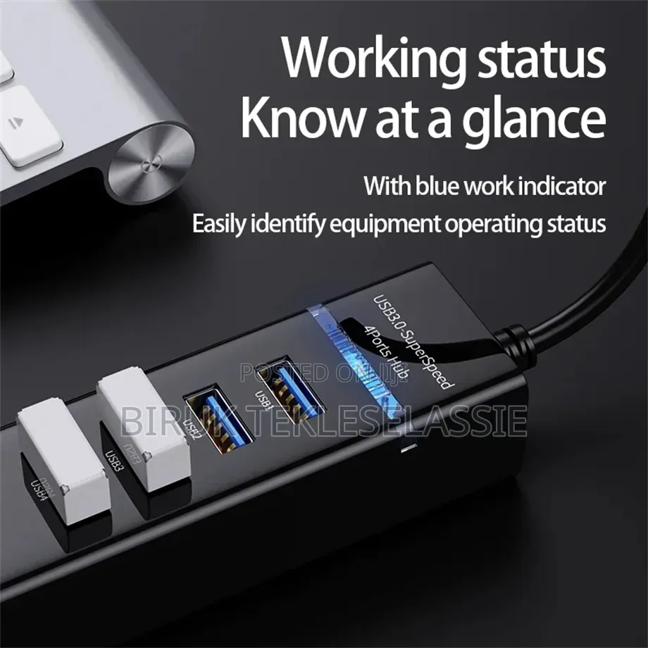 USB 3.0 HUB High Speed LED 1 to 4 Port Cable Splitter USB Data Adapter