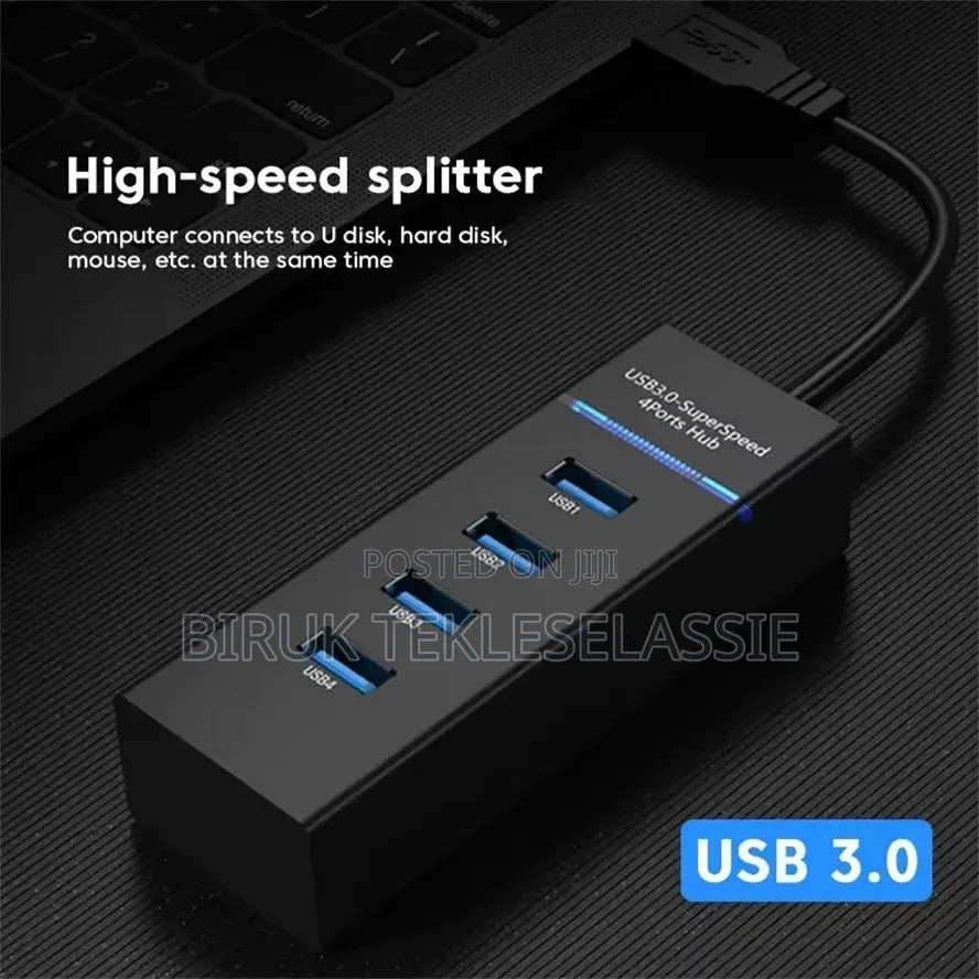 USB 3.0 HUB High Speed LED 1 to 4 Port Cable Splitter USB Data Adapter