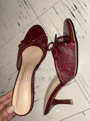 Women's Burgundy Red Bow Heeled Mule Sandal