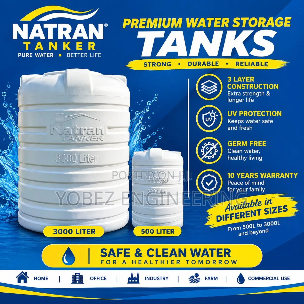 Tanker 500Liter to 3000Liter Free Delivery