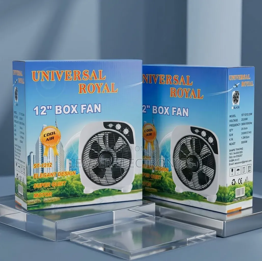 Universal Royal 12-Inch Box Fan – Powerful Airflow, Compact Design