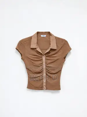 Ruched Button-Up Crop-Top Blouse (ክሮፕ ቶፕ ሸሚዝ)