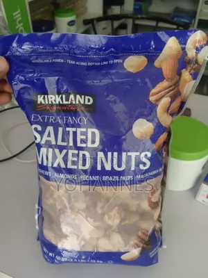 Kirkland Signature Extra Fancy Salted Mixed Nuts.