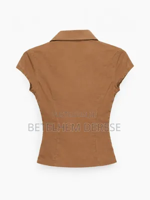 Ruched Button-Up Crop-Top Blouse (ክሮፕ ቶፕ ሸሚዝ)