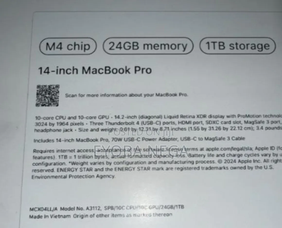 New Laptop Apple MacBook Pro 2024 M4 24GB Apple M4 Pro SSD 1T