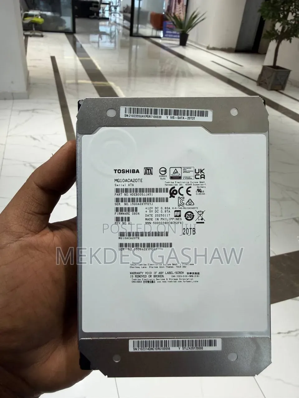 Model: Toshiba
Capacity: 20 TB
Interface: SATA