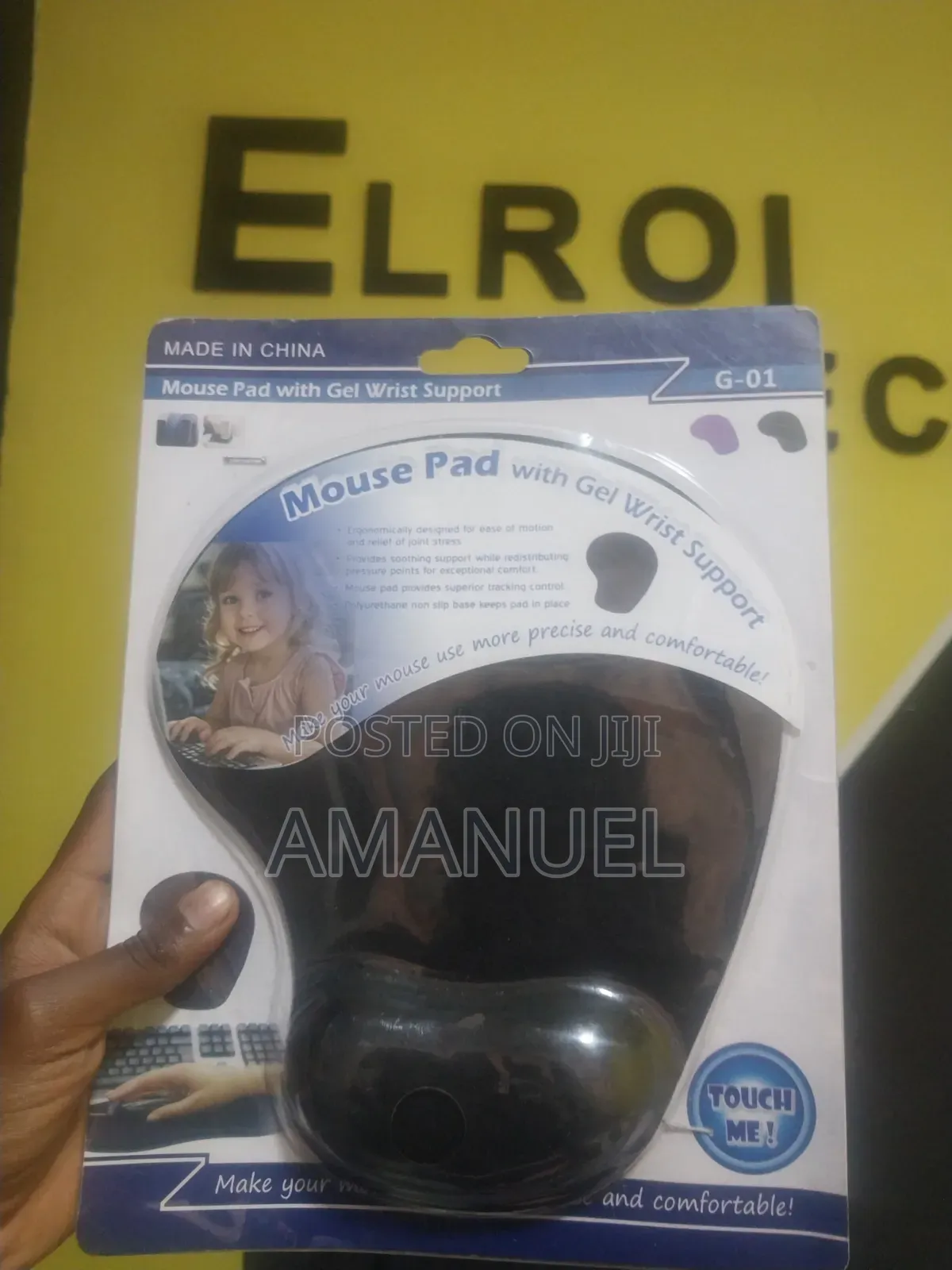 Black Ergonomic Mouse Pad With an Integrated Gel Wrist Support