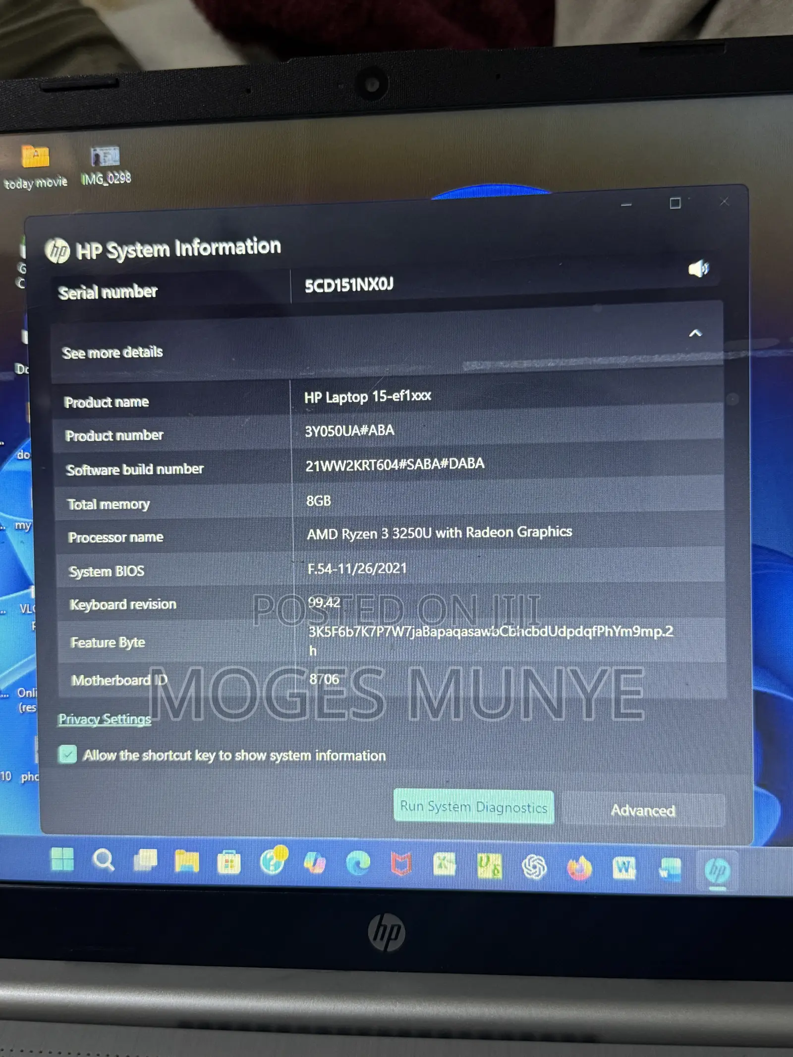 Laptop HP 15 8GB AMD Ryzen 3 SSD 256GB