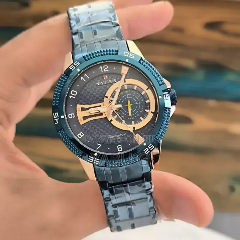 Naviforce Luxury Business Watch Featuring a Blue and Rose Gold