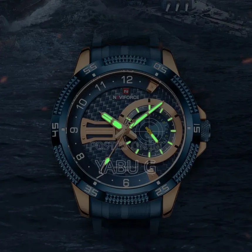 Naviforce Luxury Business Watch Featuring a Blue and Rose Gold
